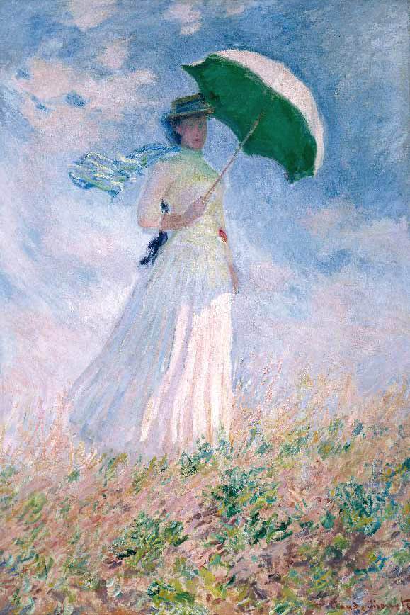 Femme avec un parapluie, tourné à droite