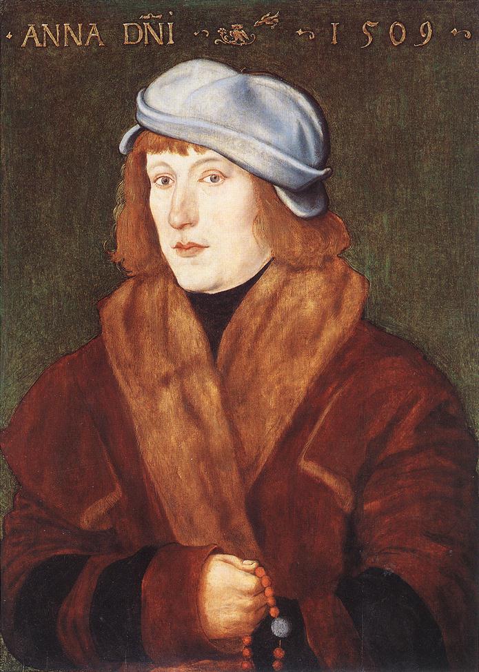 Porträt eines jungen Mannes mit einem Rosenkranz