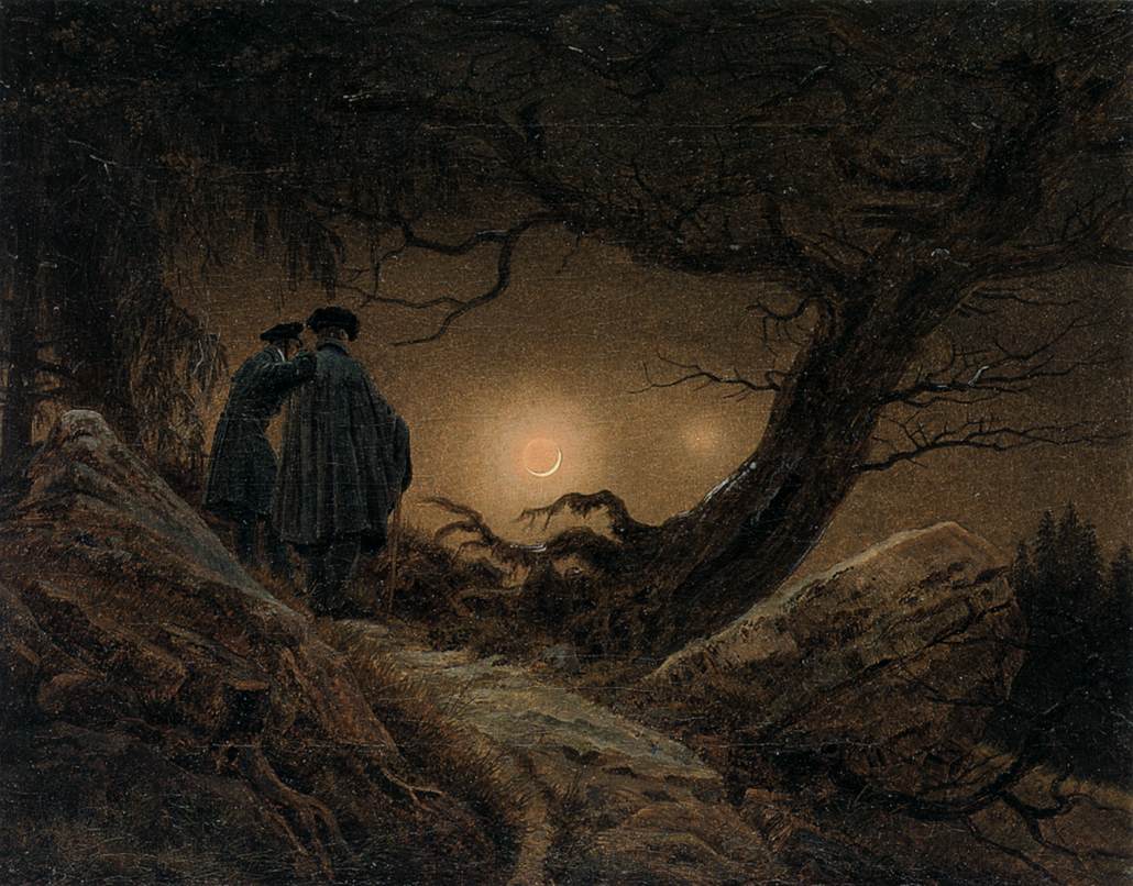 Zwei Männer betrachten den Mond