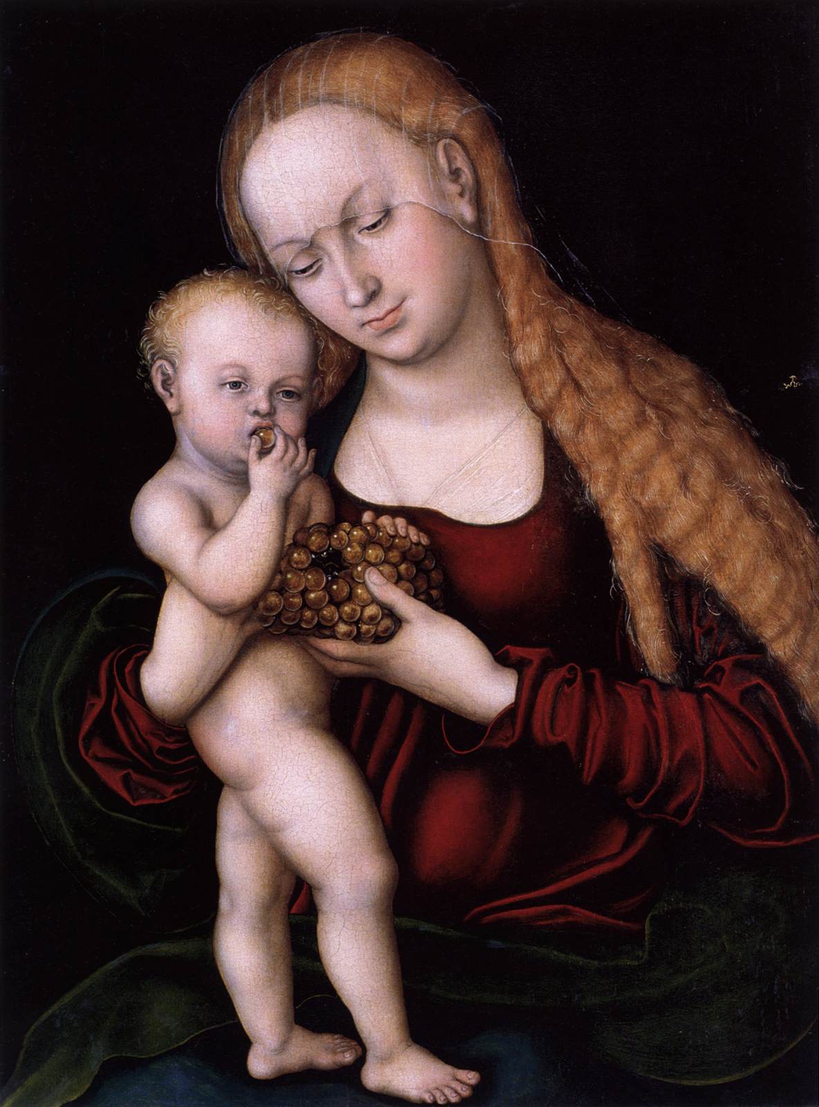 La vierge et l'enfant avec des raisins