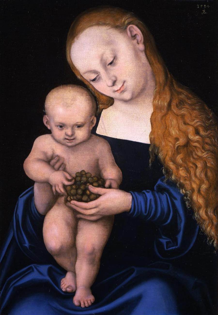 La vierge et l'enfant avec des raisins