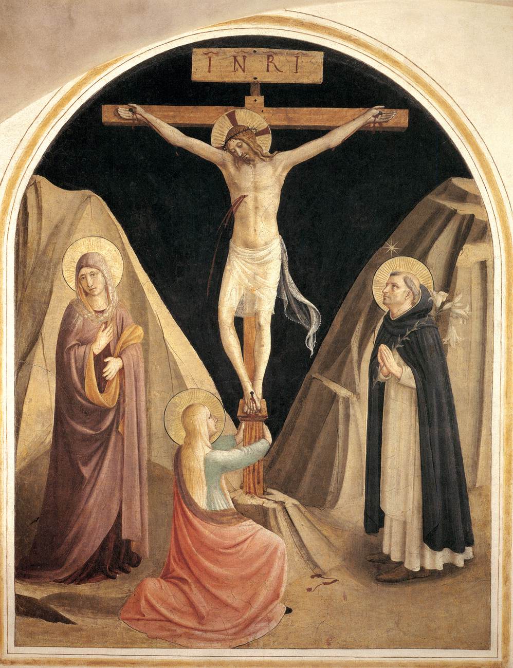 La crocifissione con la Vergine, María Magdalena e Santo Domingo (cella 25)