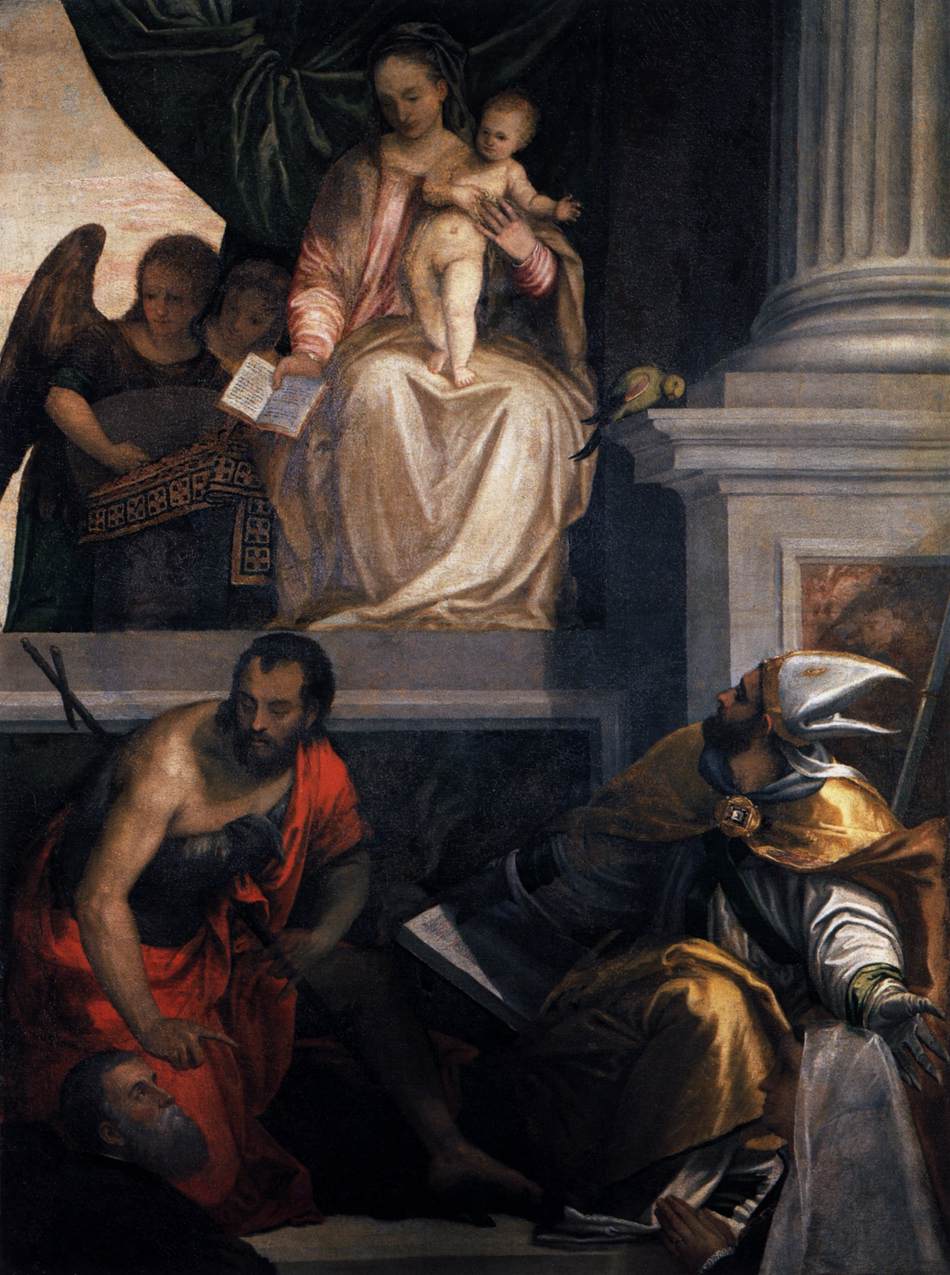 La vierge intronisée avec l'enfant, San Juan Bautista, San Louis de Toulouse et les donateurs