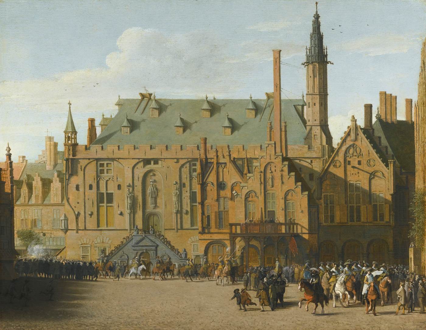 De stad Haarlem met de ingang van Prins Maurits om de gouverneurs te vervangen in 1618