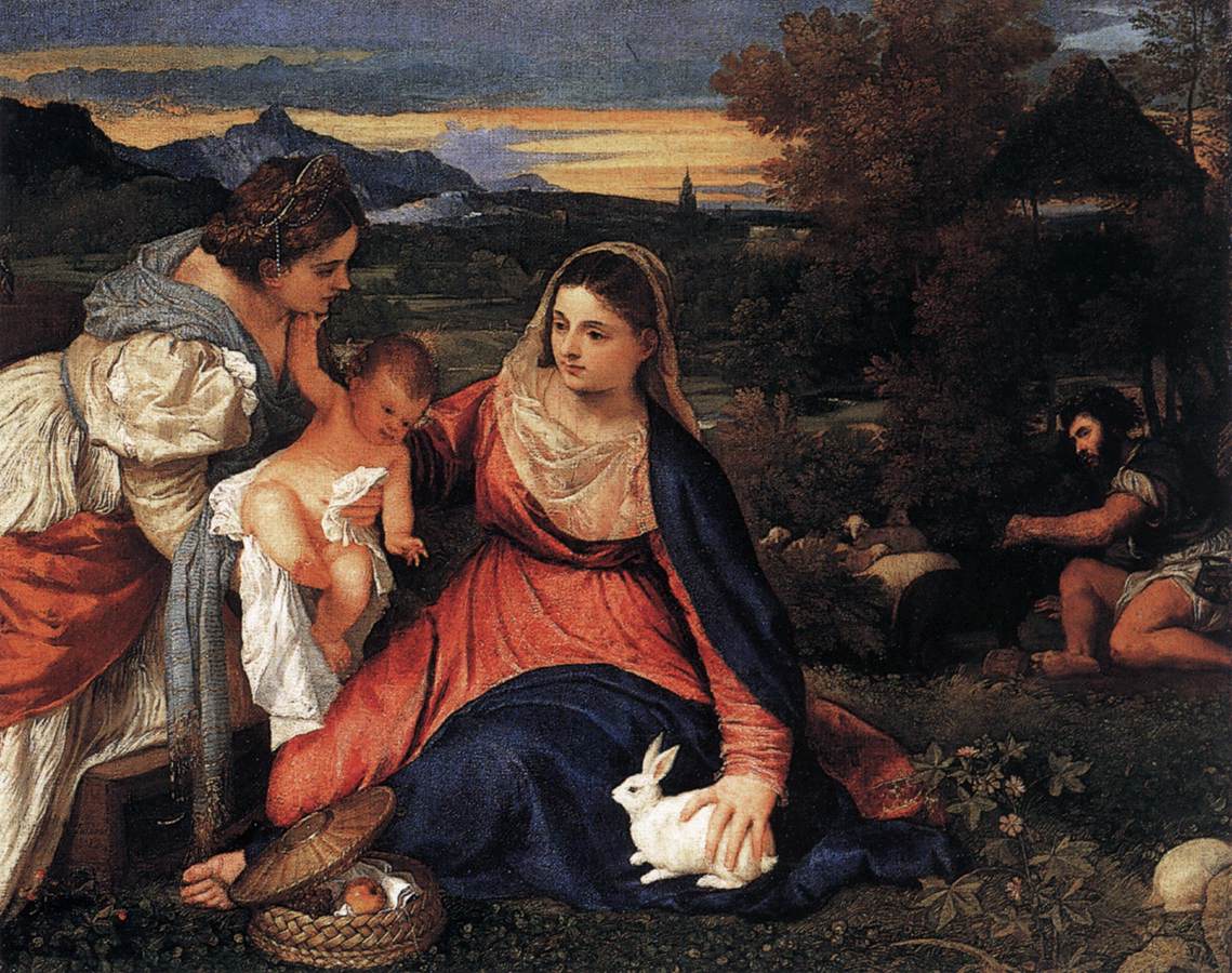 La Virgen y el Niño con Santa Catalina y un Conejo