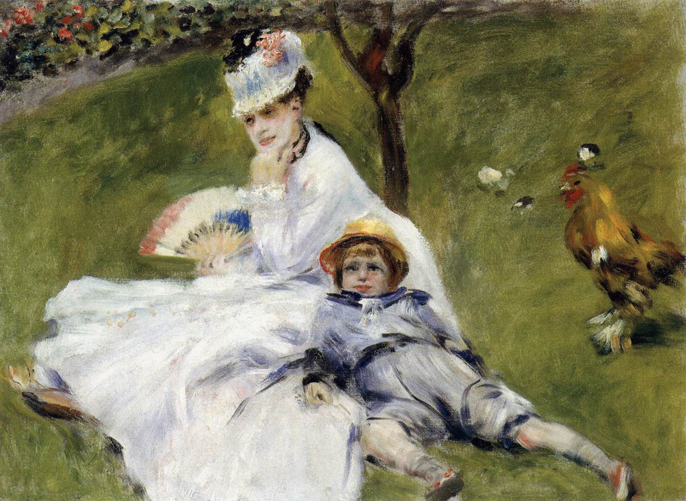 Camille Monet et son fils Jean dans son jardin