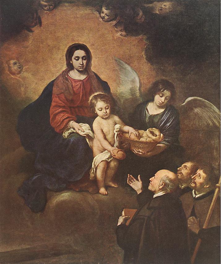 Das Jesuskind verteilt Brot an die Pilger