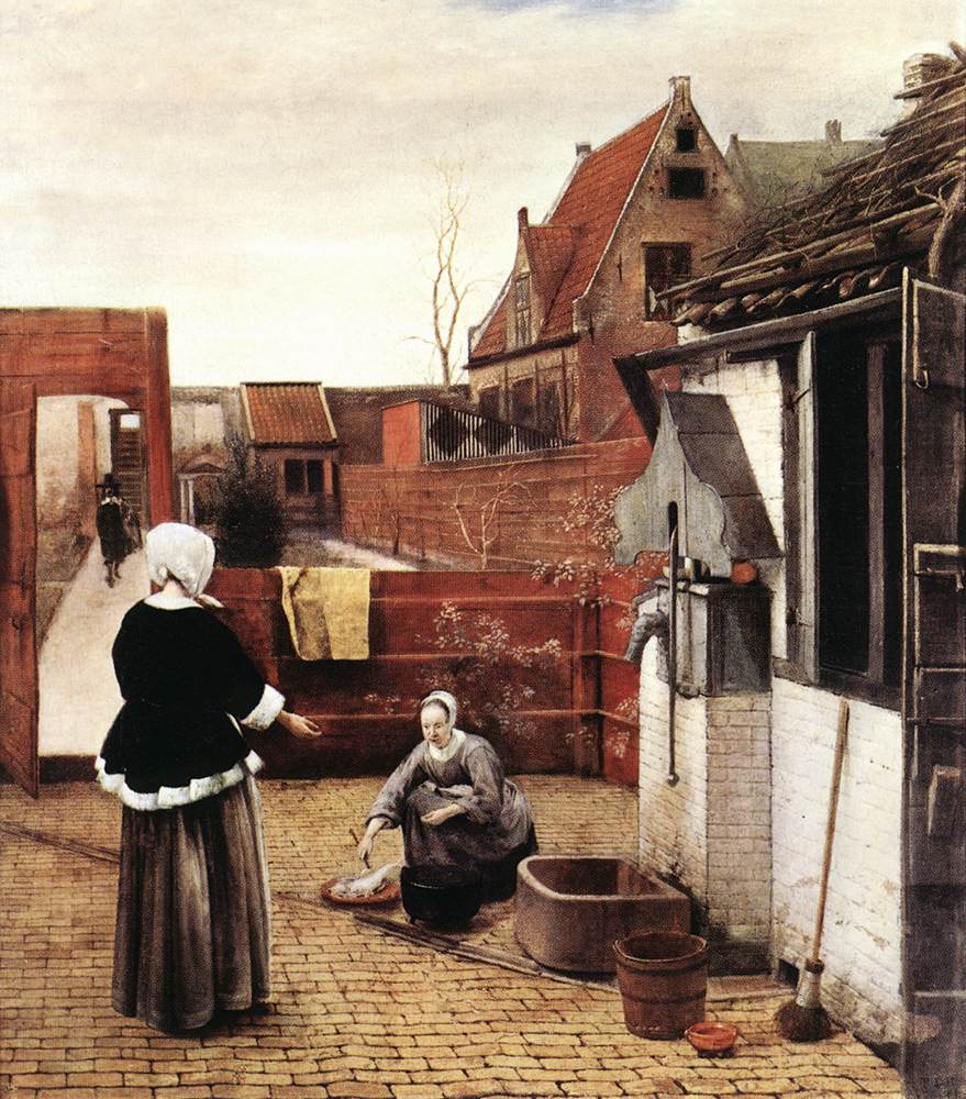 Femme et élevée dans un patio