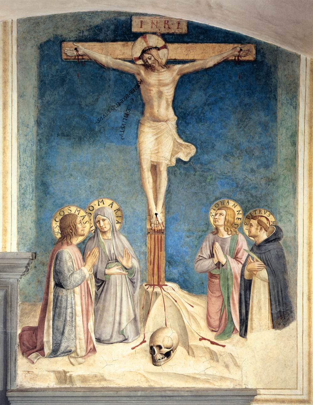 La crocifissione con Virgen e San Cosme, Juan The Evangelist e Pedro Mártir (Cell 38)