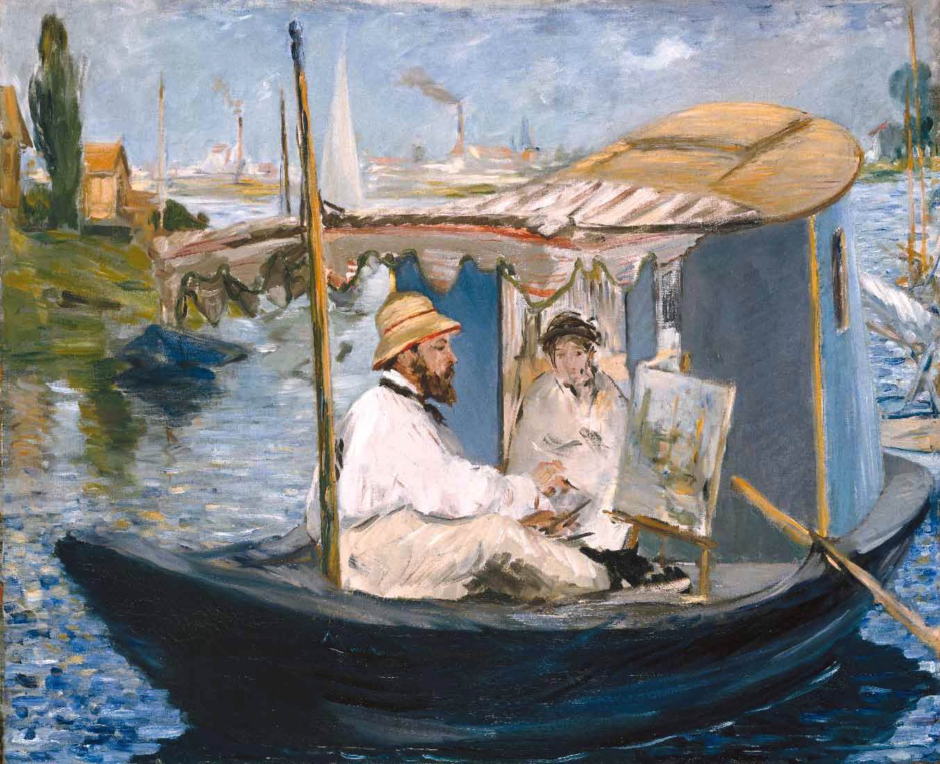 Claude Monet malarstwo na swojej łodzi na łodzi w Argenteuil