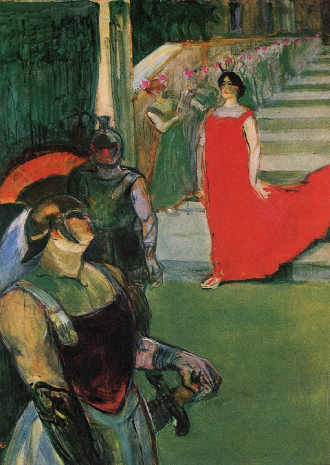 Messalina schodzi po schodach wyłożonych postaciami żeńskimi