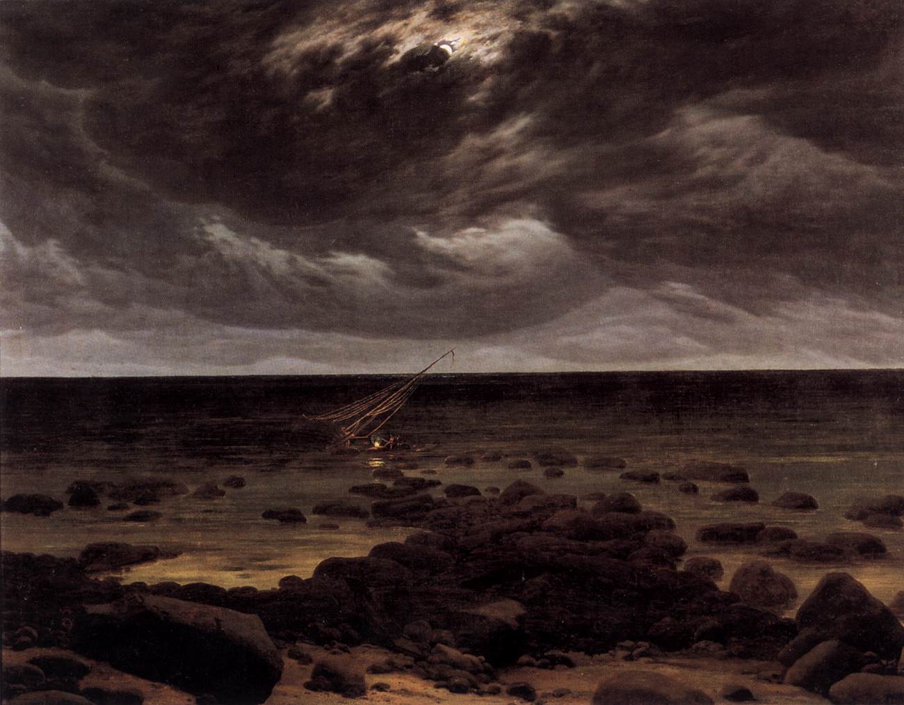 Coast with Shipwreck to Moonlight