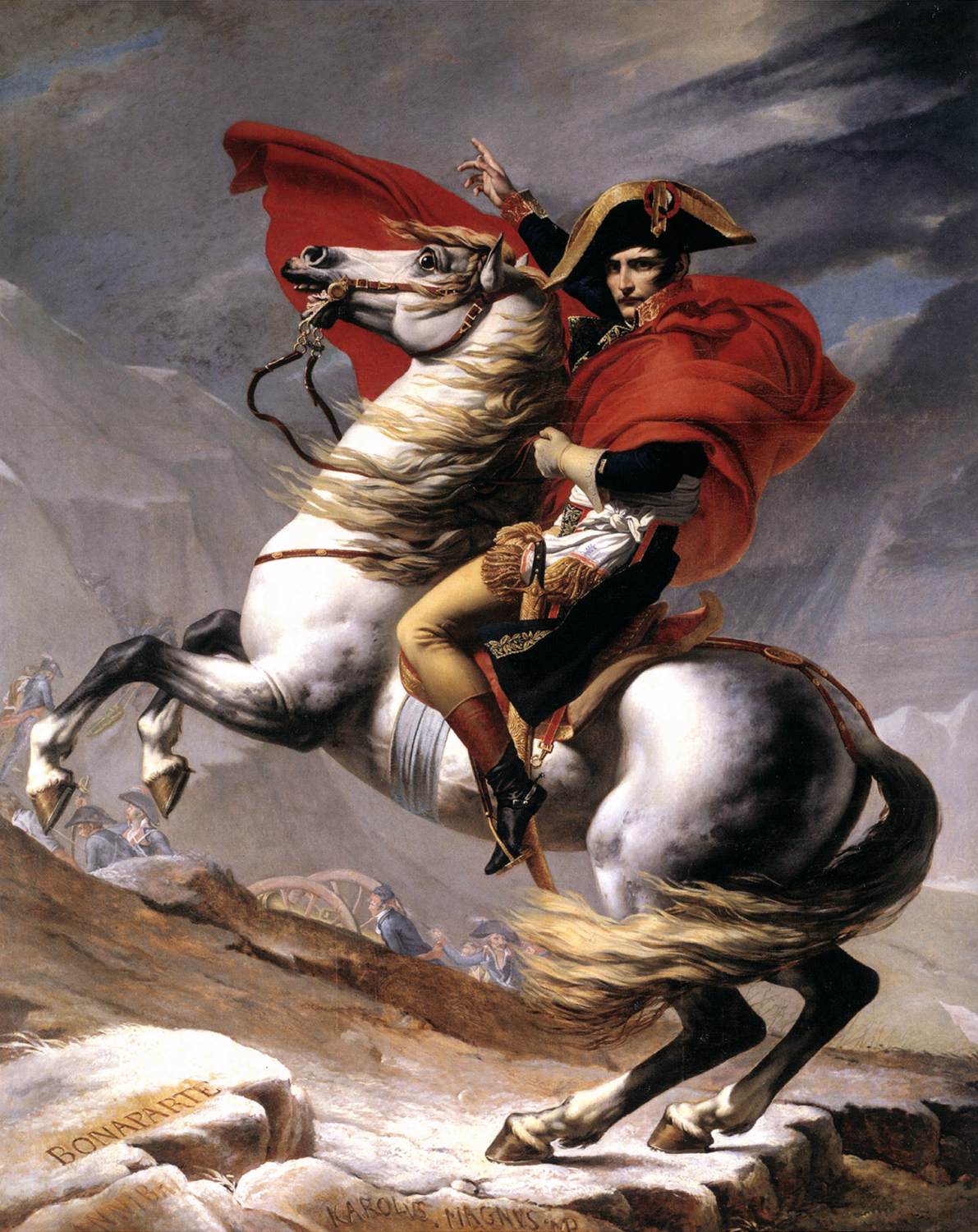 Bonaparte, calma in un destriero in fiamme, attraversando le Alpi