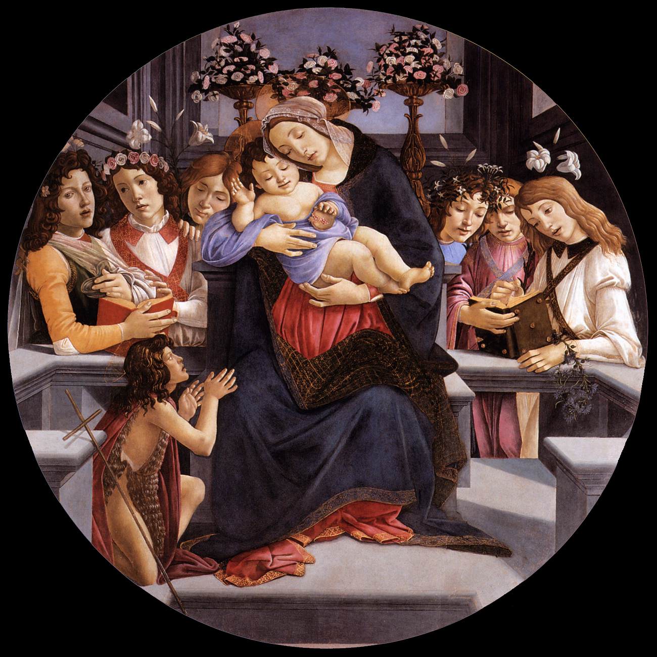 La vierge et l'enfant avec six anges et le baptiste