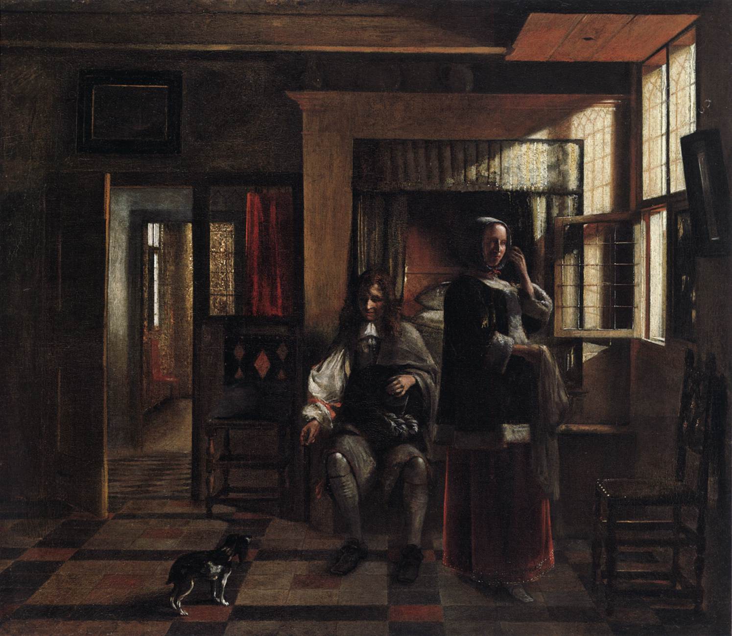 Interior com um jovem casal