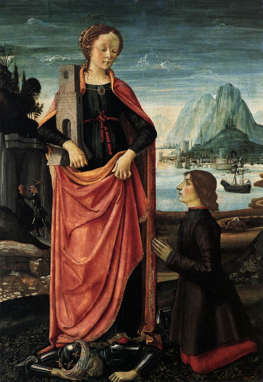 Saint Barbara Crushing her Unfaithful Father, with a Kneeling Donor
