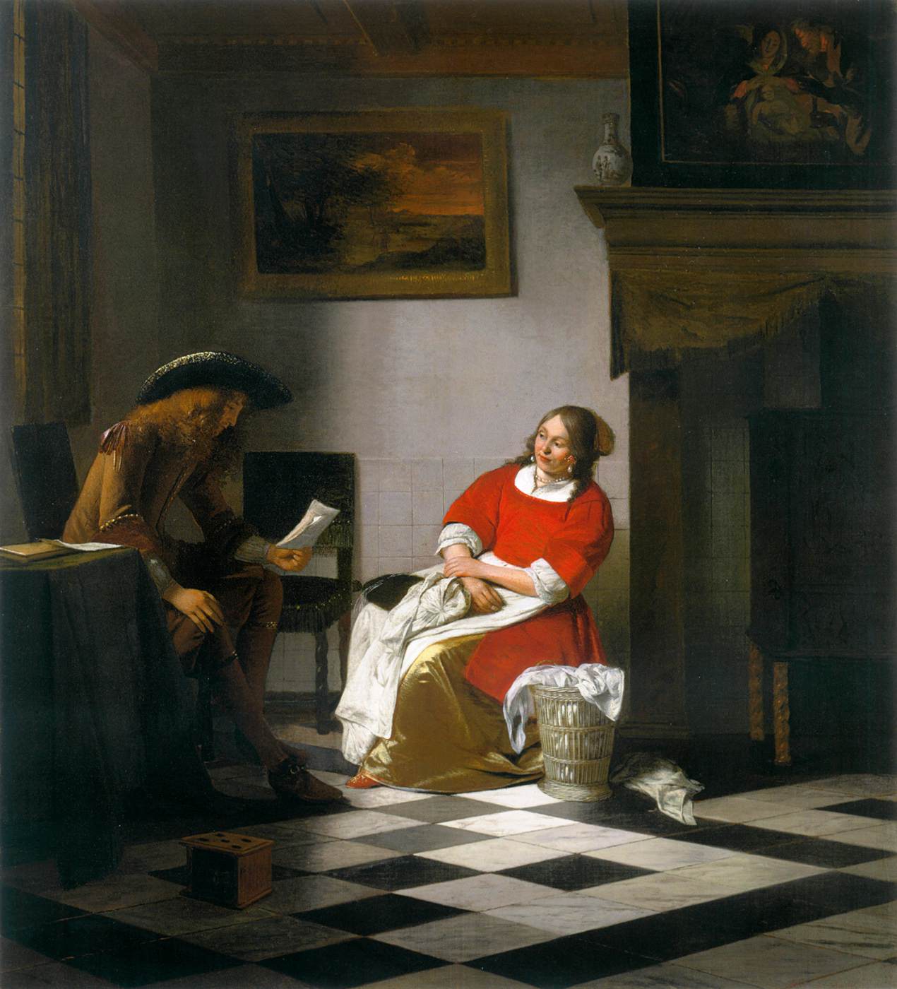 Man Reading a Letter to a Woman