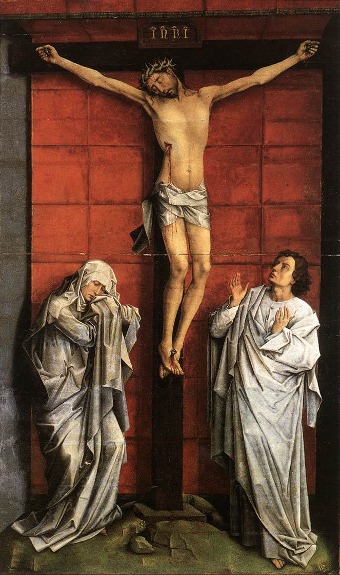 Christus am Kreuz mit María und San Juan am Kreuz