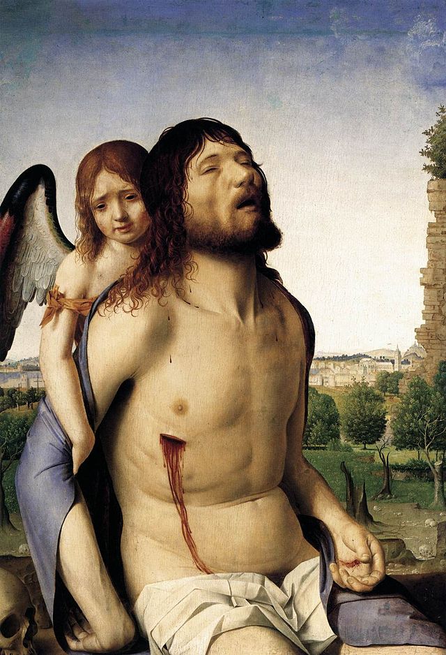 O Cristo morto agarrado por um anjo