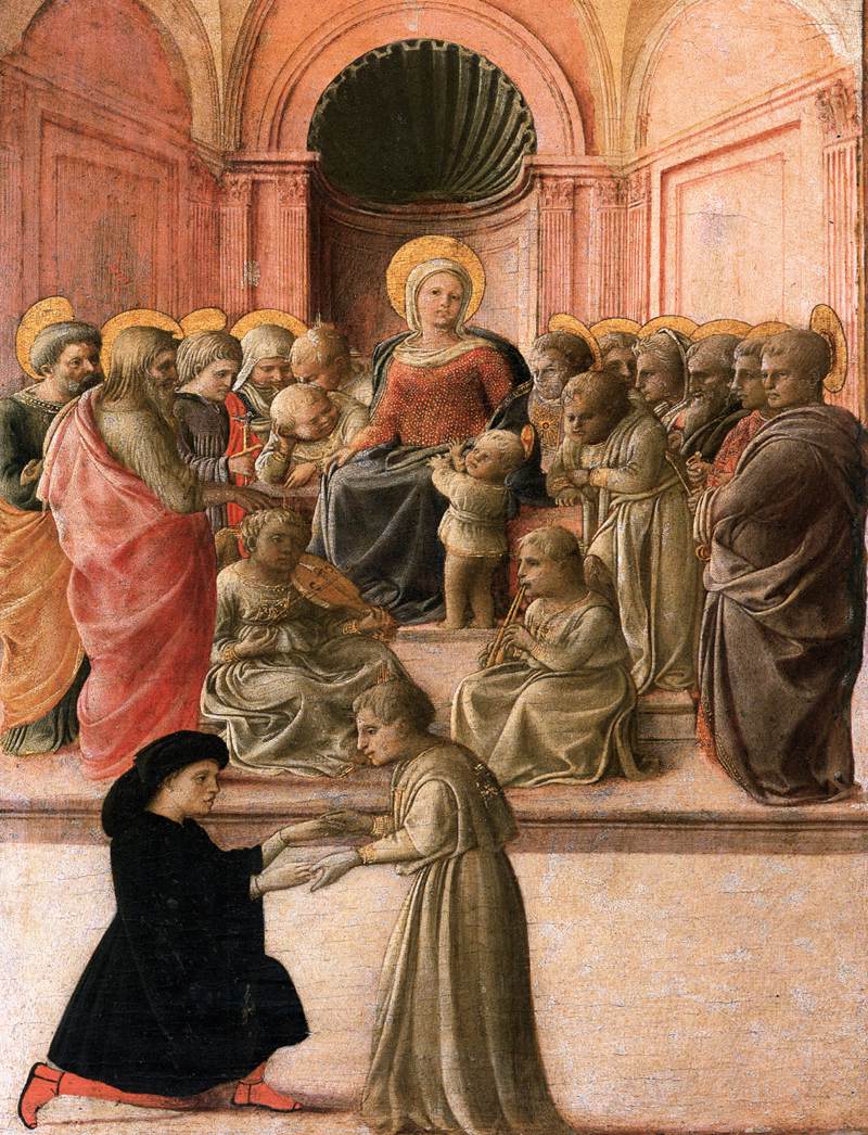 Madonna e criança com santos, anjos e um doador