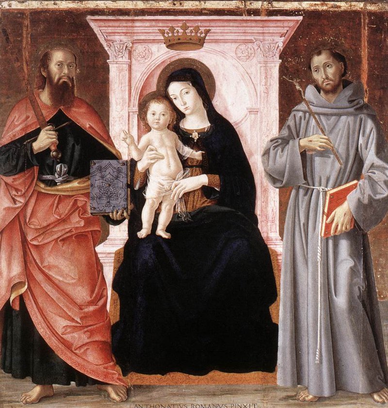 La Virgen Entronizada con El Bebé Cristo y Los Santos