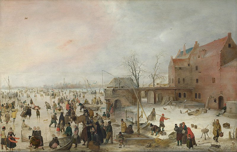 Uma cena no gelo perto de uma cidade