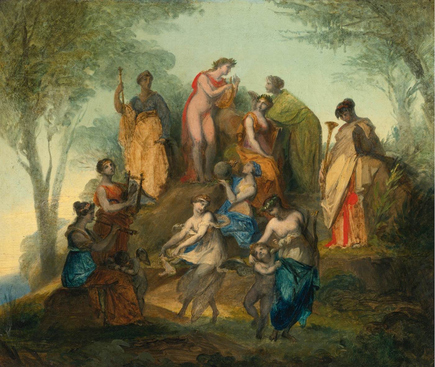 Apollo en de negen muzen op de berg Parnassus