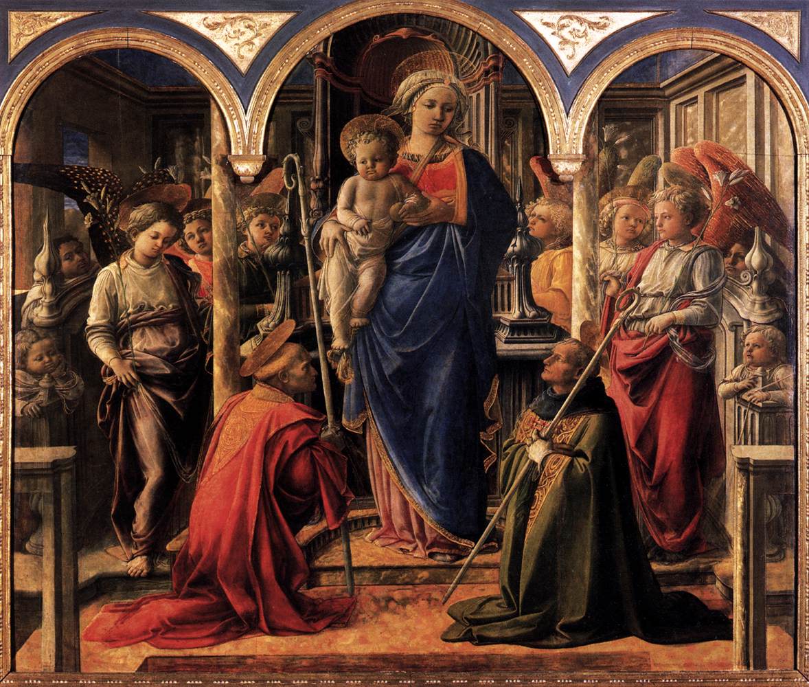 Die Jungfrau und ihr Sohn mit San Frediano und San Agustín