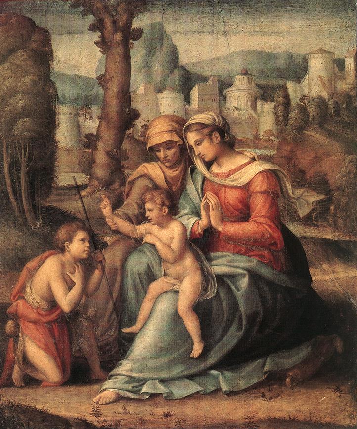 La vierge avec El Niño, Santa Isabel et le bébé San Juan Bautista