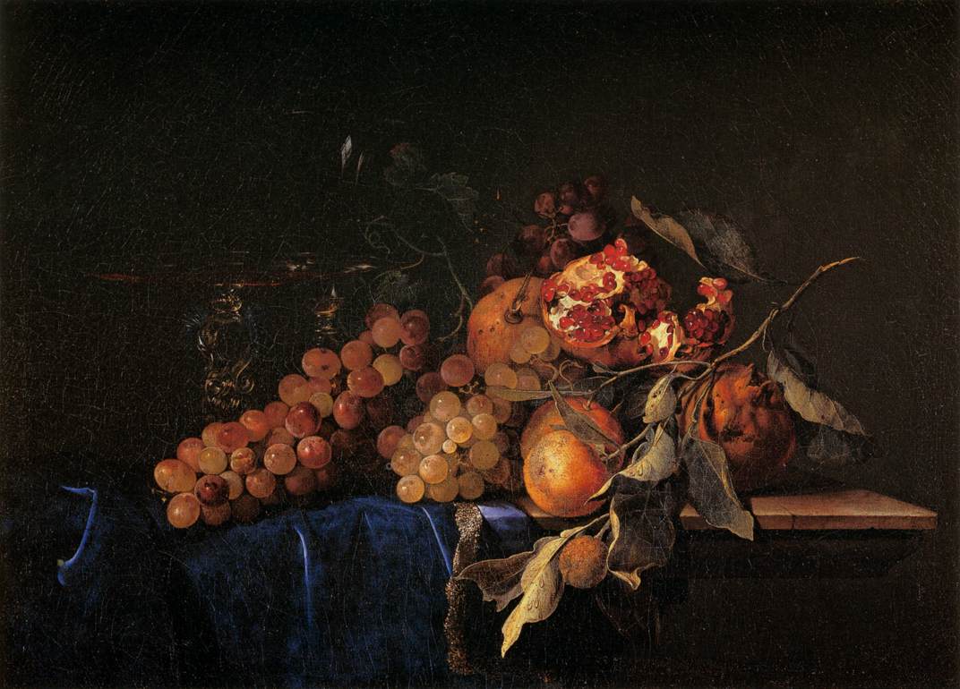 Nature Muerh avec des fruits et un vase en verre