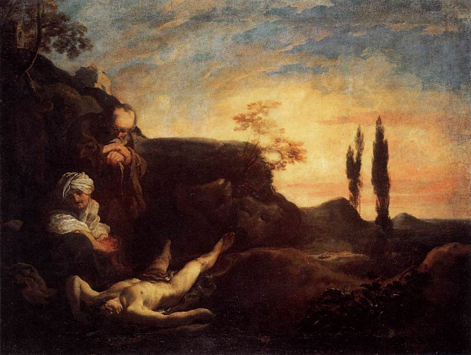 Adán y Eva Mourning Para Abel