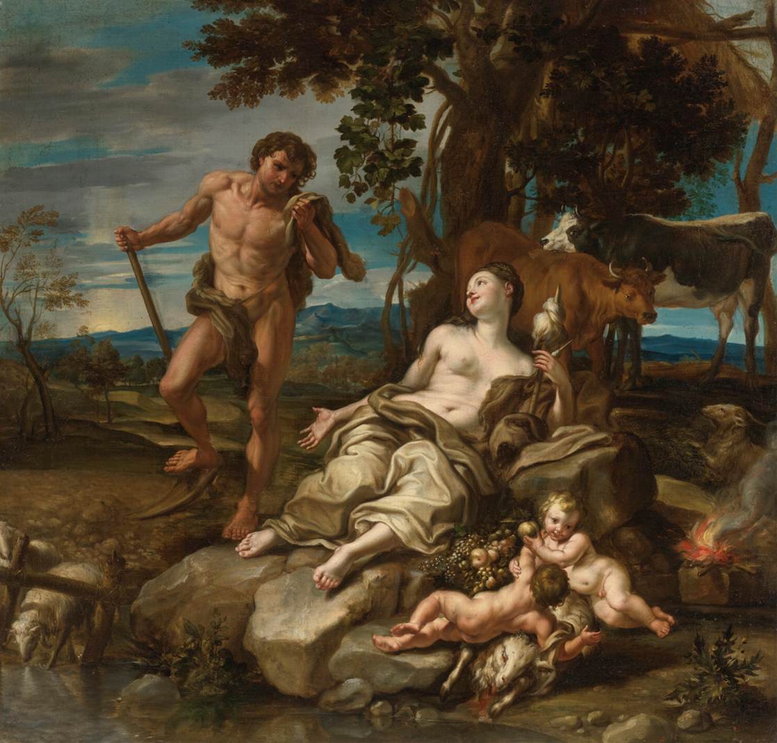 Adán y Eva con Los Bebés Caín y Abel