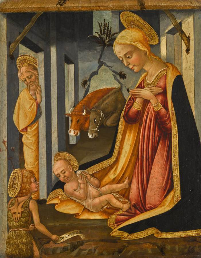 Adorazione del bambino Gesù Cristo con il giovane santo Giovanni Battista