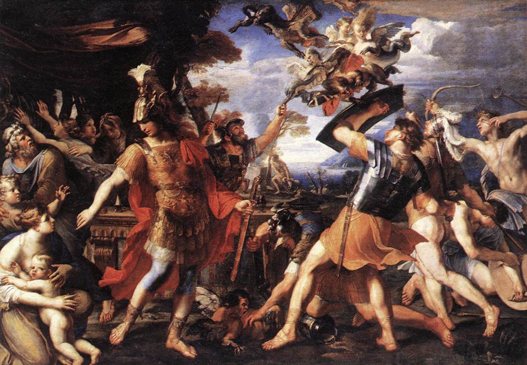 Aeneas and His Companions Fight the Harpies