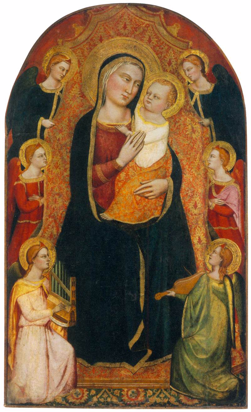 La vierge et l'enfant intronisé avec six anges