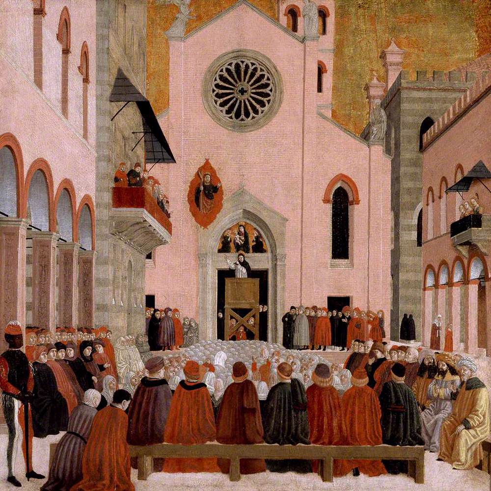 San Vicente Ferrer prêchant devant un pape