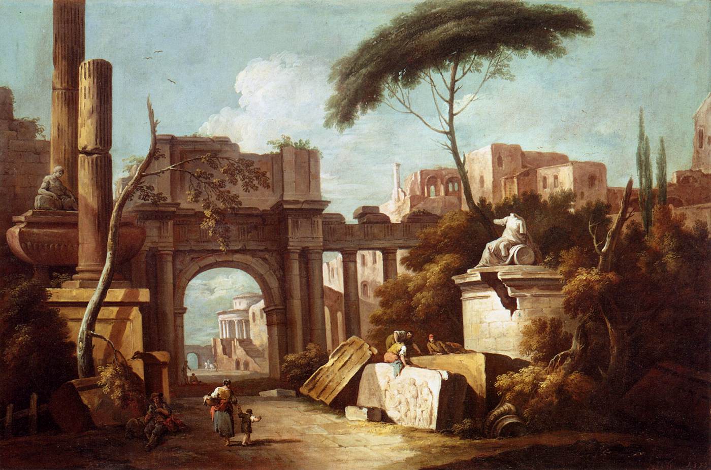 Ruinas Antiguas con un Gran Arco y una Columna