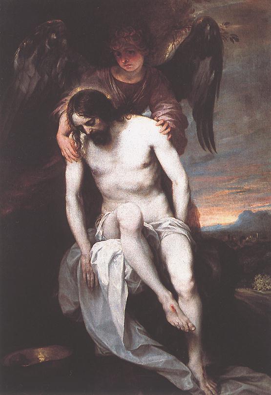 O Cristo morto encostado ao lado do anjo
