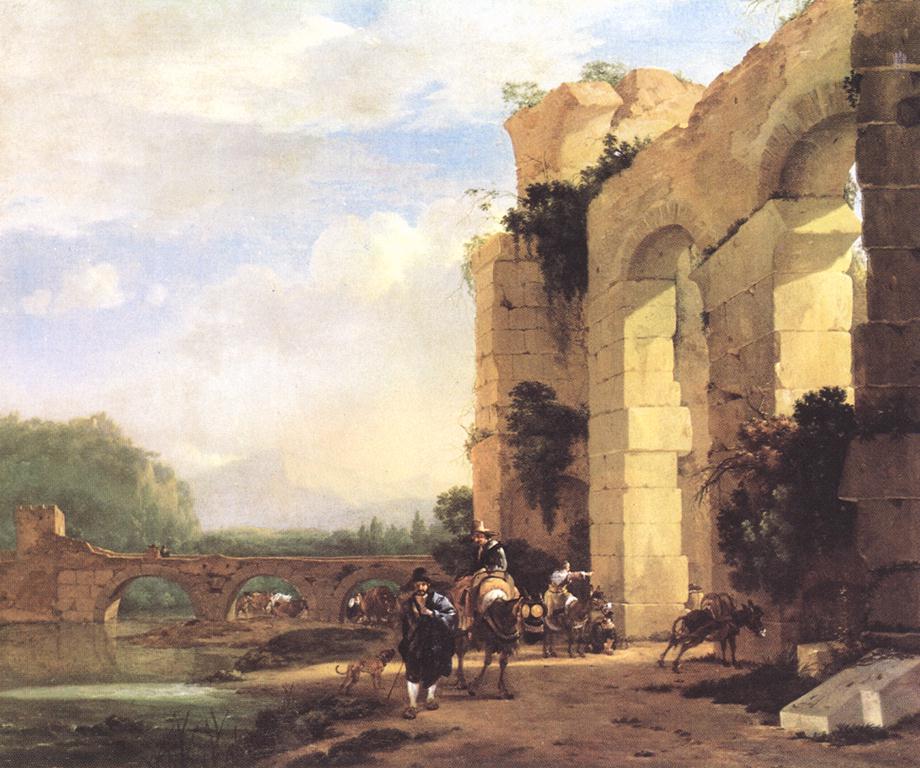 Paisagem Italiana com As Ruínas de uma Ponte Romana e Aqueduto 