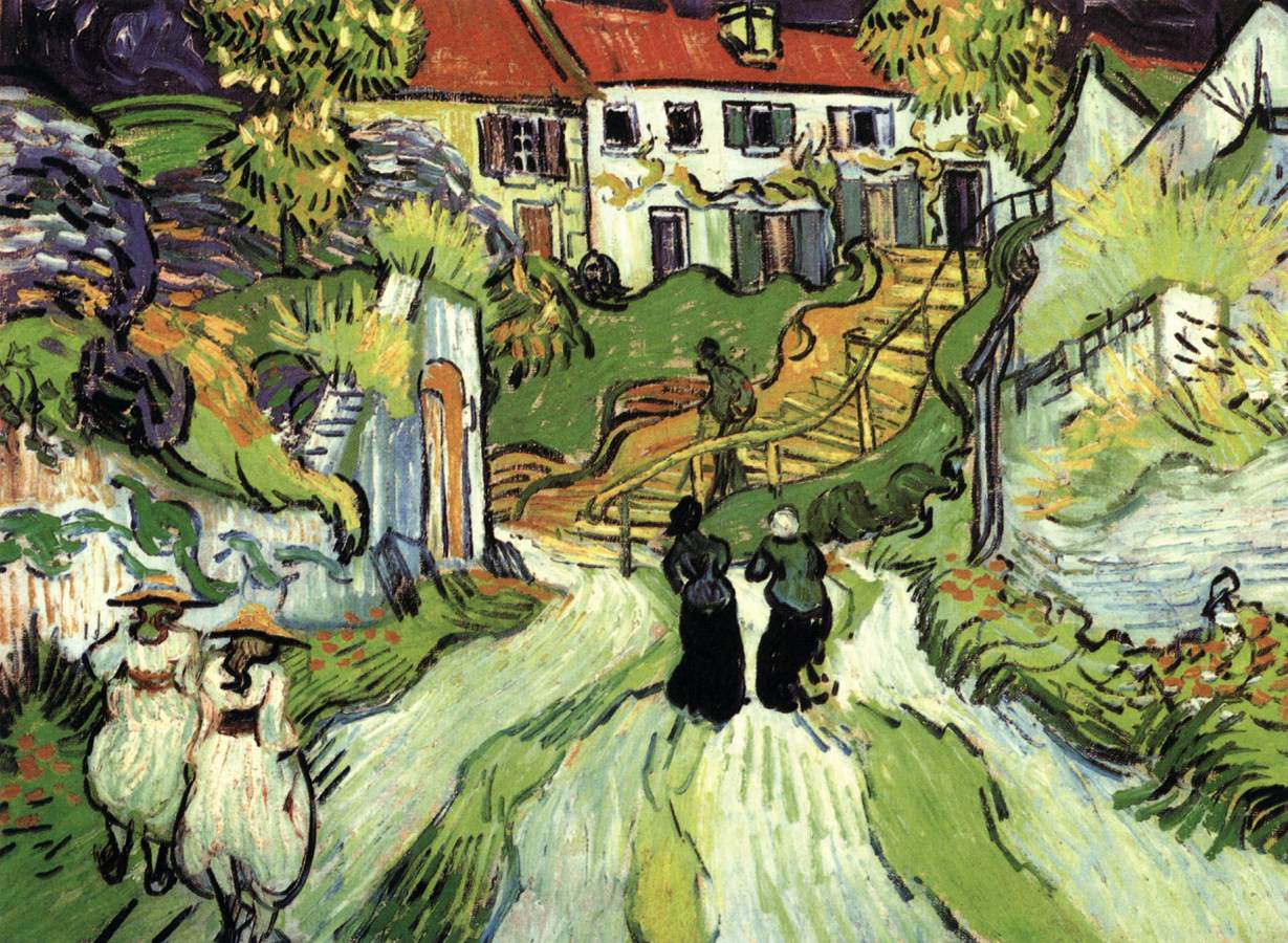 Town Street and Steps in Auvers with Figures