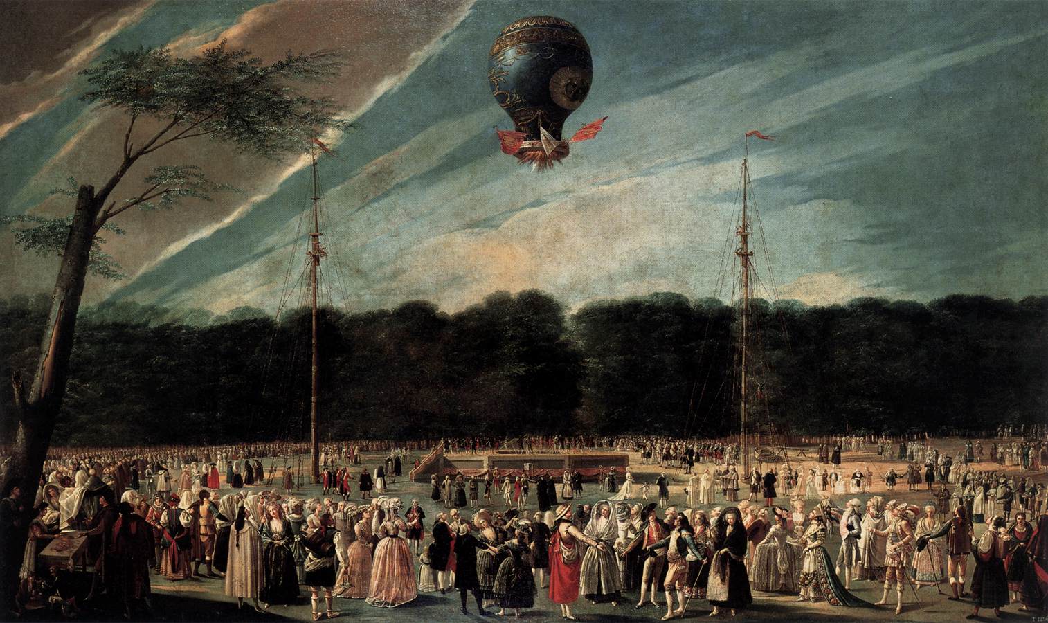 Ascensão do Balão Montgolfier de Monsieur Bouclé nos Jardins de Aranjuez 