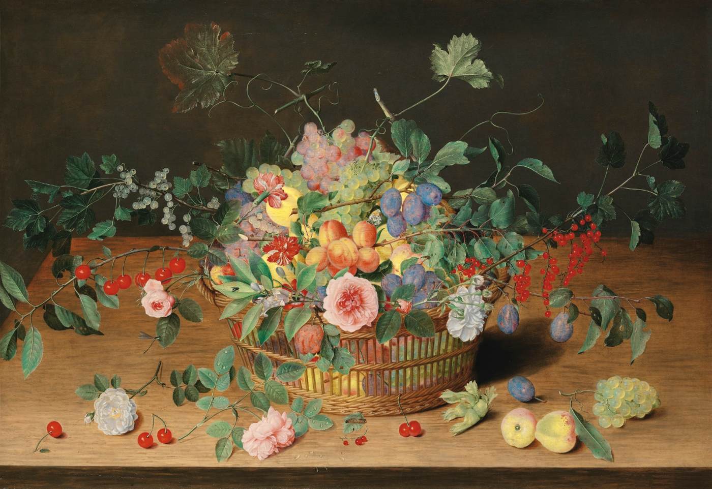 Still Life with a Basket of Flowers and Fruit