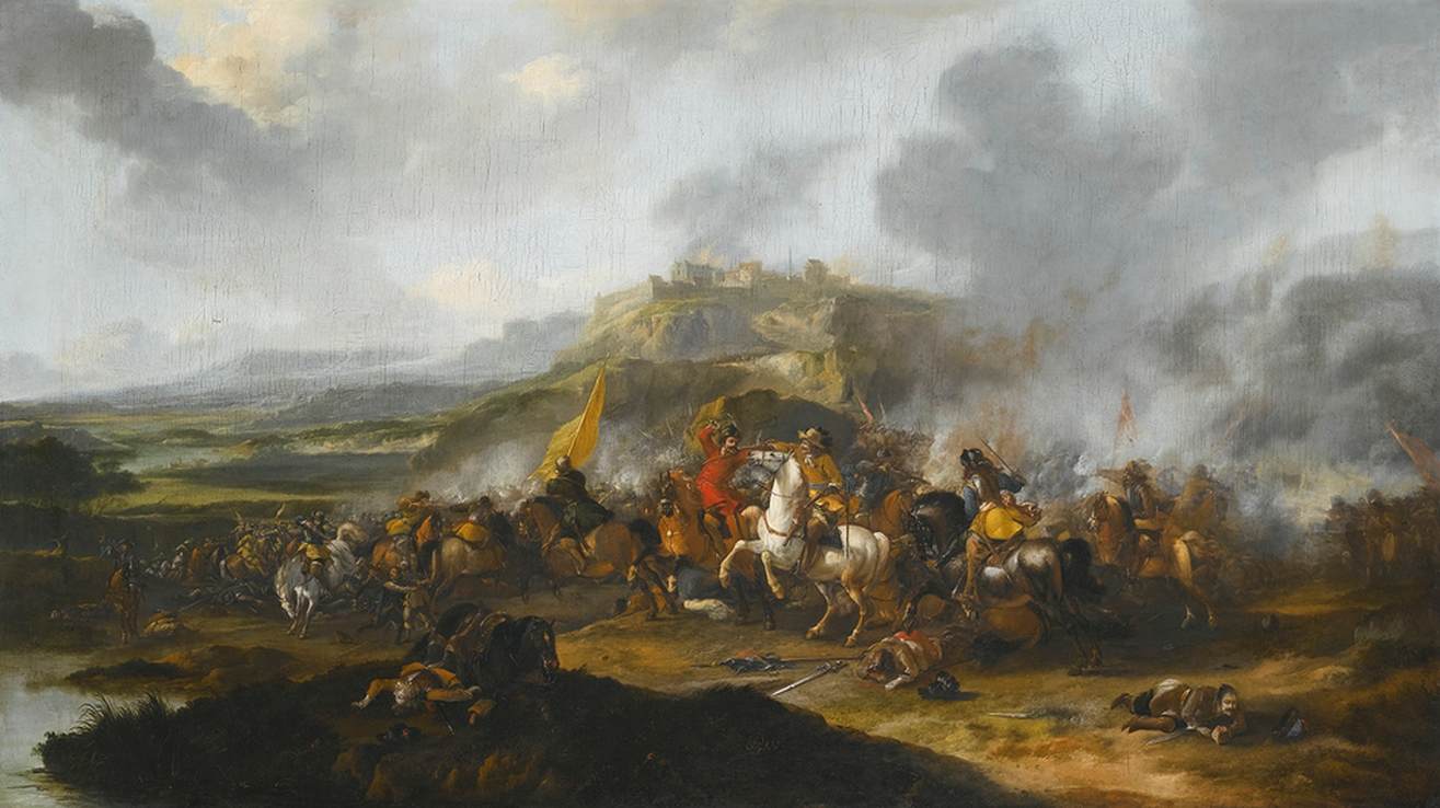 Bitwa kawalerii przed ufortyfikowanym miastem na wzgórzu