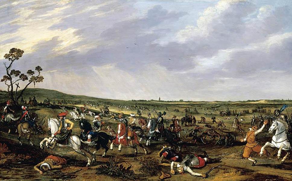 Battle scene in een open landschap