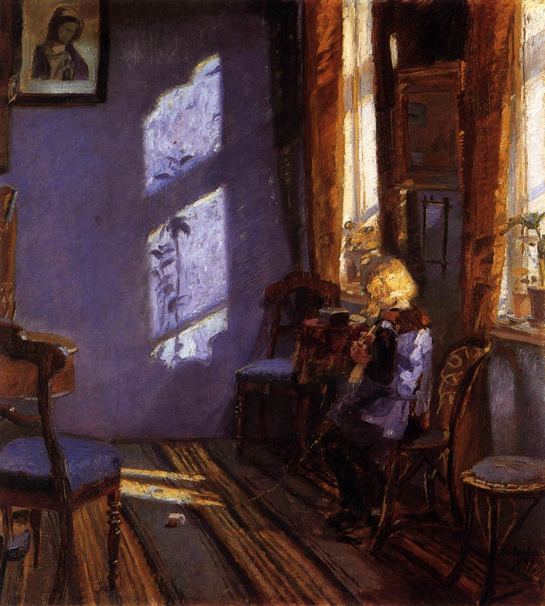 Sunlight in Helga's Ancher Blue Room Knitting in Grandma's Room