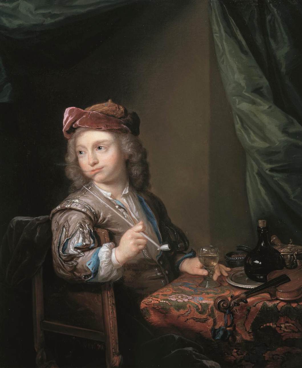 A Boy Sitting at a Table, Smoking