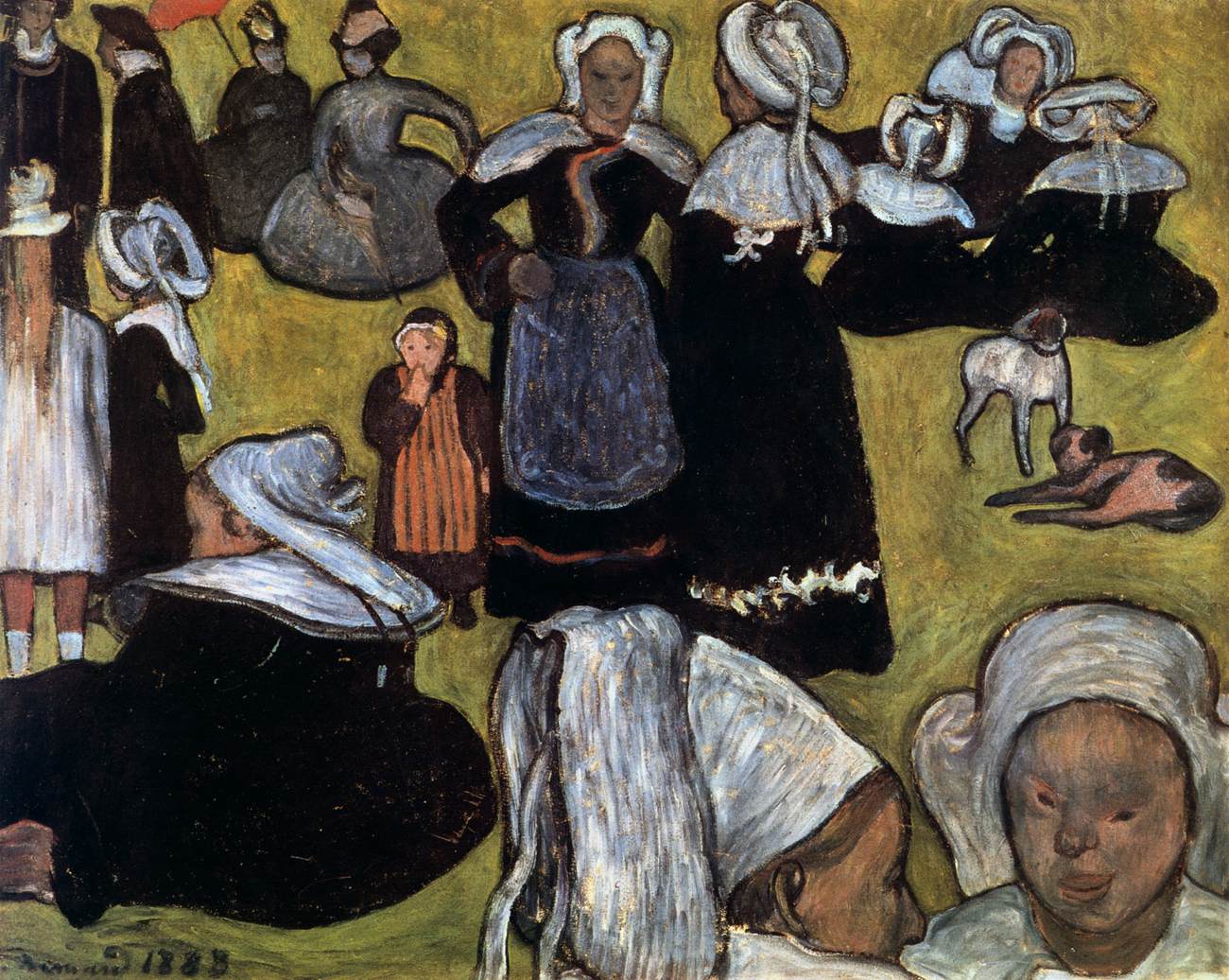 Mulheres bretãs em um prado