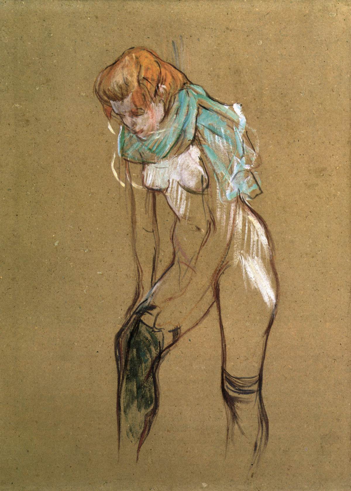 Femme tirant sa chaussette (étude)