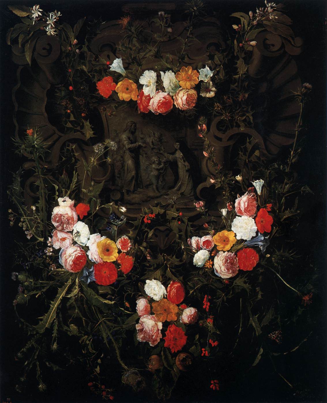 Cristo y San Teresa en una Guirnalda de Flores