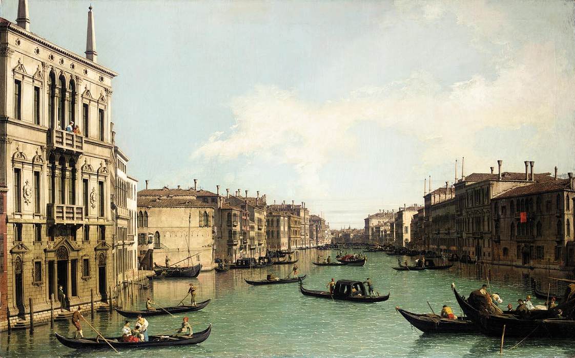 Veneza: O Grande Canal, olhando para o nordeste do Palazzo Balbi até a Ponte Rialto